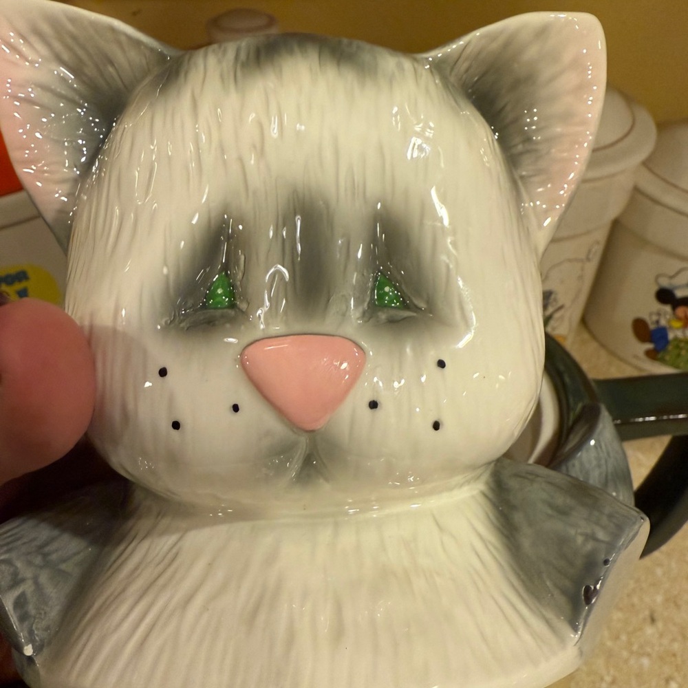 2004 Kenni-Kats Blue Sky Carvers Cat-Shaped Cookie Jar Cat in tea-pot Kitten - Picture 12 of 16